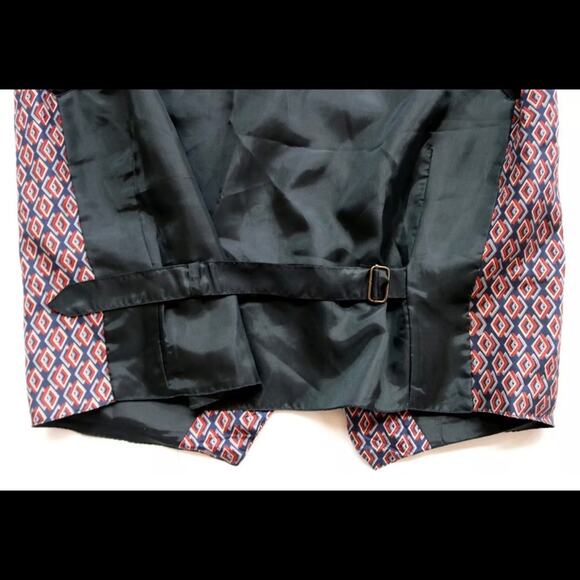 Bogari Studio Men's M Classic 100% Silk Red~Navy Blue Foulard Vest - Picture 6 of 8